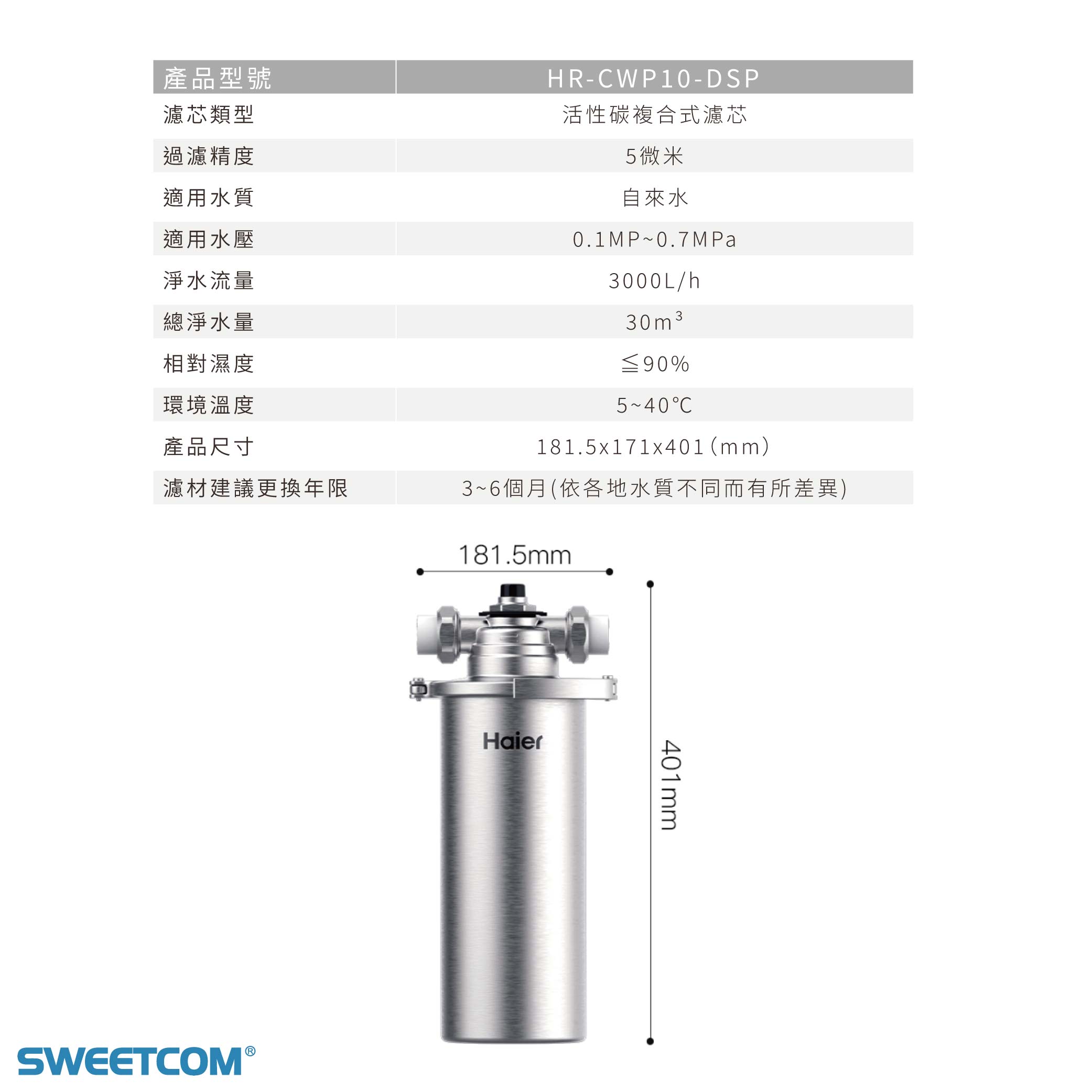<font color=0078ae>Haier 海爾|不鏽鋼中央淨水罐 10吋</font> <br><font color=6c6c6c>HR-CWP10-DSP</font> <br>NT$16,000:圖片 8